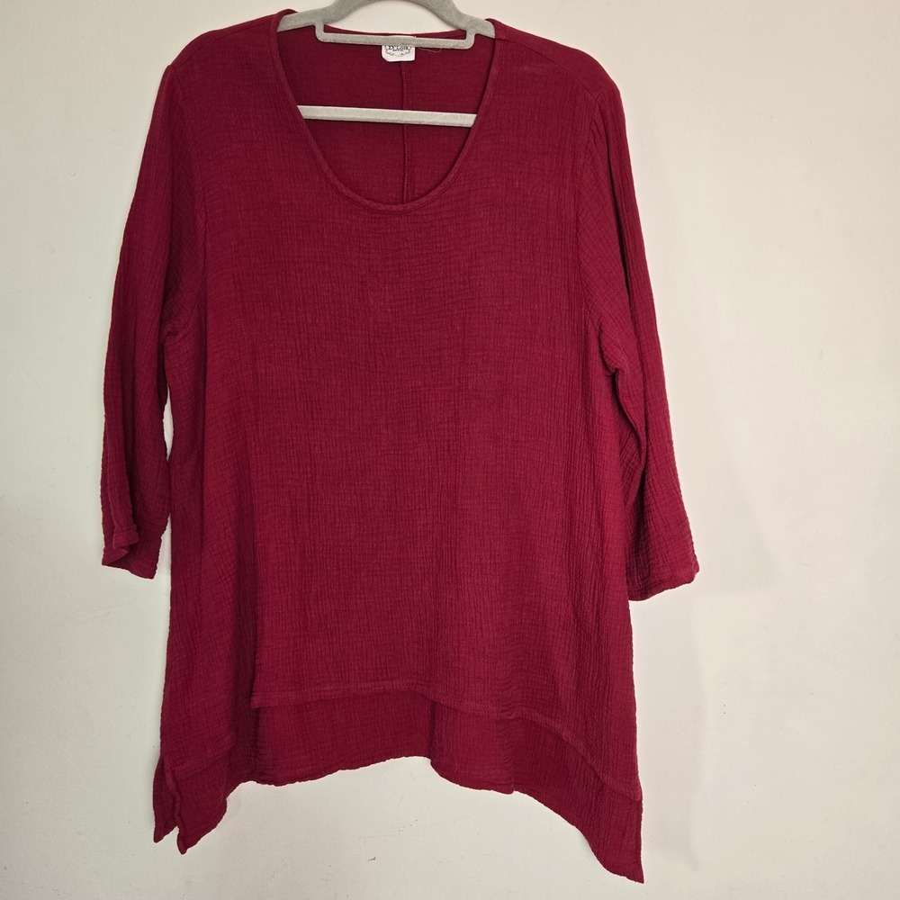 Et Lois Lagenlook Gauzy Tunic Top Burgundy Red 100% Cotton Oversized Medium